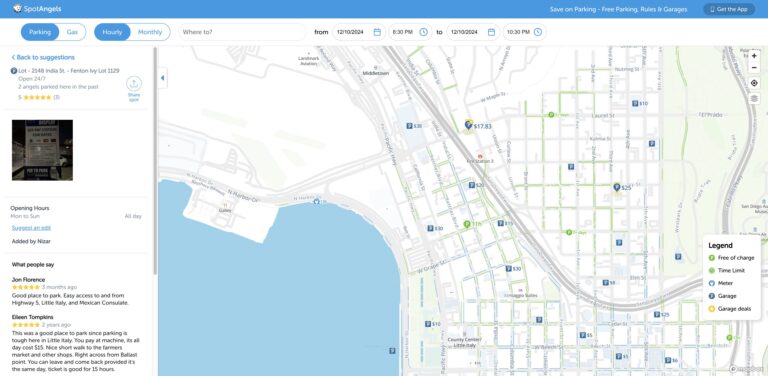 Website screenshot of 2148 India St Parkin' - Parking Facilities in 2140 1/2 India St