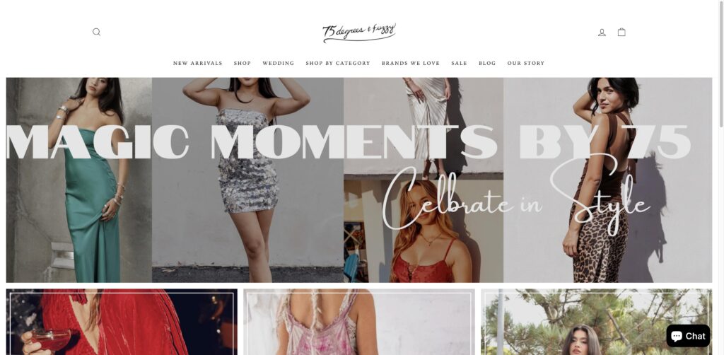 Website screenshot of 75 Degrees and Fuzzy - Boutique clothing stores in 520 Grand Ave