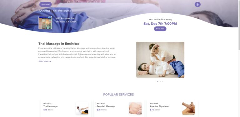 Website screenshot of Anantra Thai Wellness - Massage and wellness centers in 1297 Encinitas Blvd