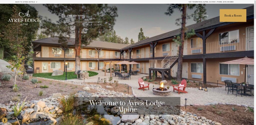 Website screenshot of Ayres Lodge Alpine - Bed & breakfasts in 1251 Tavern Rd