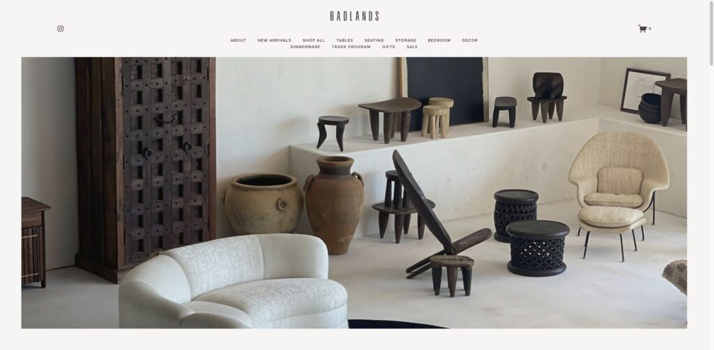 Website screenshot of Badlands Vintage - Antique and vintage stores in 845 S Coast Hwy