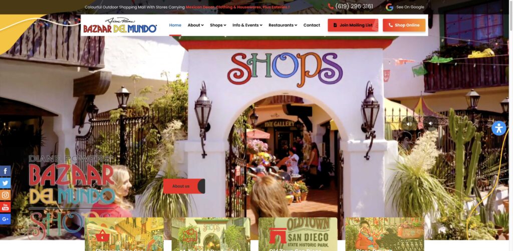 Website screenshot of Bazaar Del Mundo - Souvenir shops in 4133 Taylor St