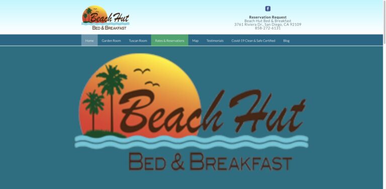 Website screenshot of Beach Hut Bed & Breakfast - Bed & breakfasts in 3761 Riviera Dr