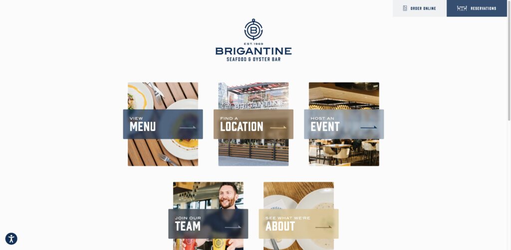 Website screenshot of Brigantine Seafood & Oyster Bar - Seafood restaurants in 1360 N Harbor Dr