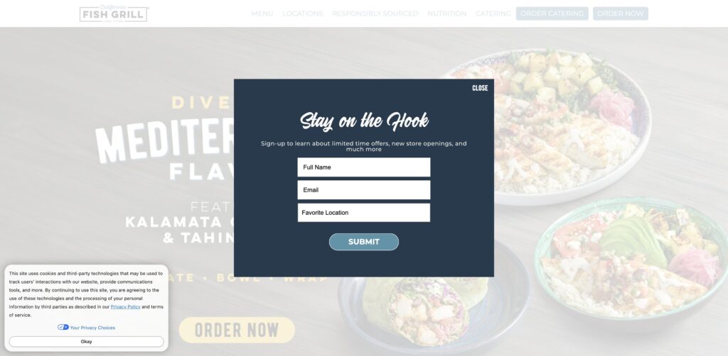 Website screenshot of California Fish Grill - Seafood restaurants in 120 Fletcher Pkwy