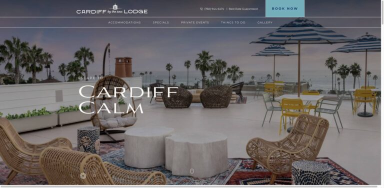 Website screenshot of Cardiff by the Sea Lodge - Bed & breakfasts in 142 Chesterfield Dr