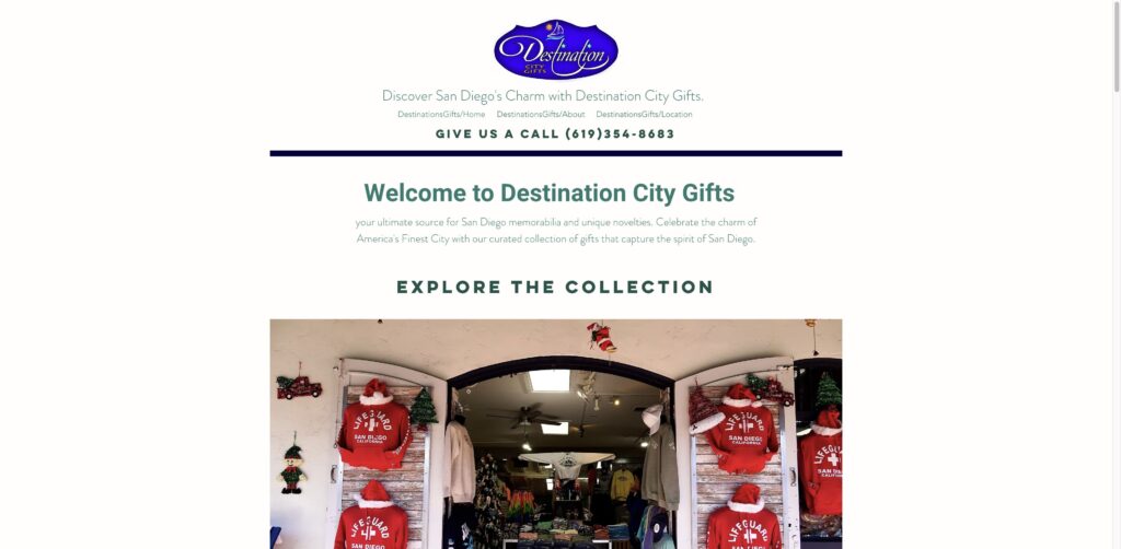 Website screenshot of Destination City Gifts - Souvenir shops in 857 W Harbor Dr