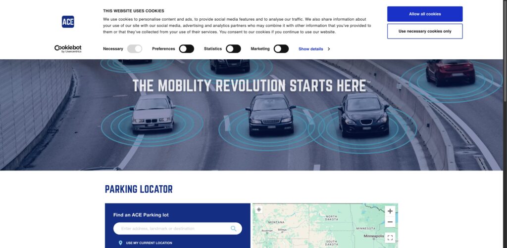 Website screenshot of Downtown ACE Parking - Parking Facilities in 870 Sixth Ave