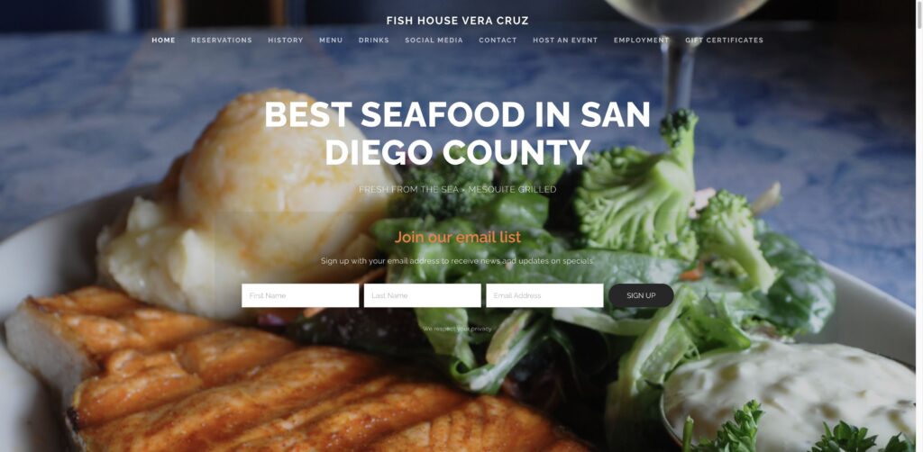 Website screenshot of Fish House Vera Cruz - Seafood restaurants in 360 Via Vera Cruz