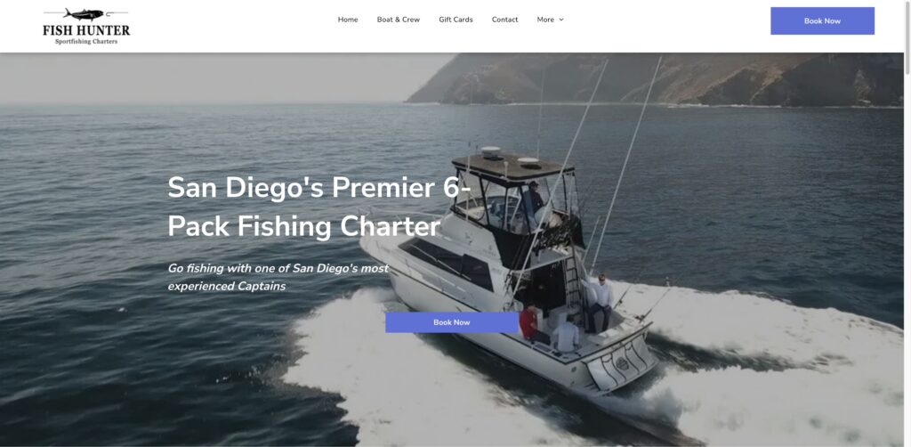 Website screenshot of Fish Hunter Charters - Fishing charters in 1880 Harbor Island Dr
