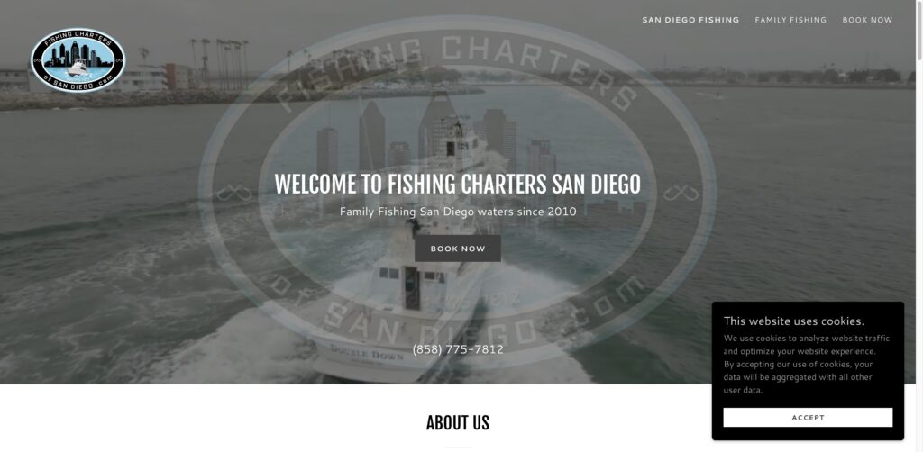 Website screenshot of Fishing Charters Of San Diego - Fishing charters in 2580 Ingraham St