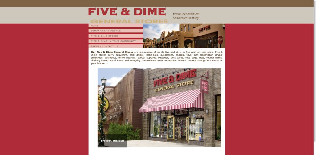 Website screenshot of FIVE AND DIME GENERAL STORE - Souvenir shops in 2501 San Diego Ave