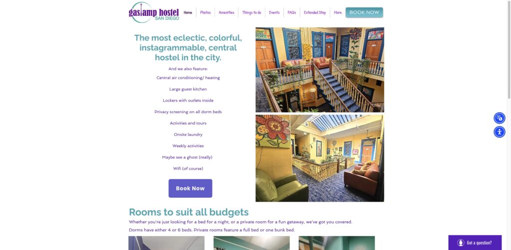 Website screenshot of Gaslamp Hostel San Diego - hostels in 726 Fifth Ave