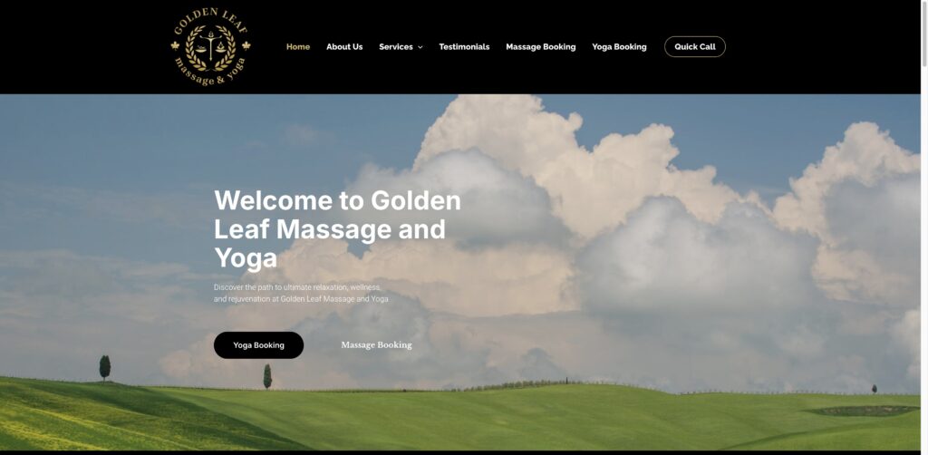 Website screenshot of Golden Leaf Massage and Yoga - Massage and wellness centers in 13910 Lyons Valley Rd T 2nd Level