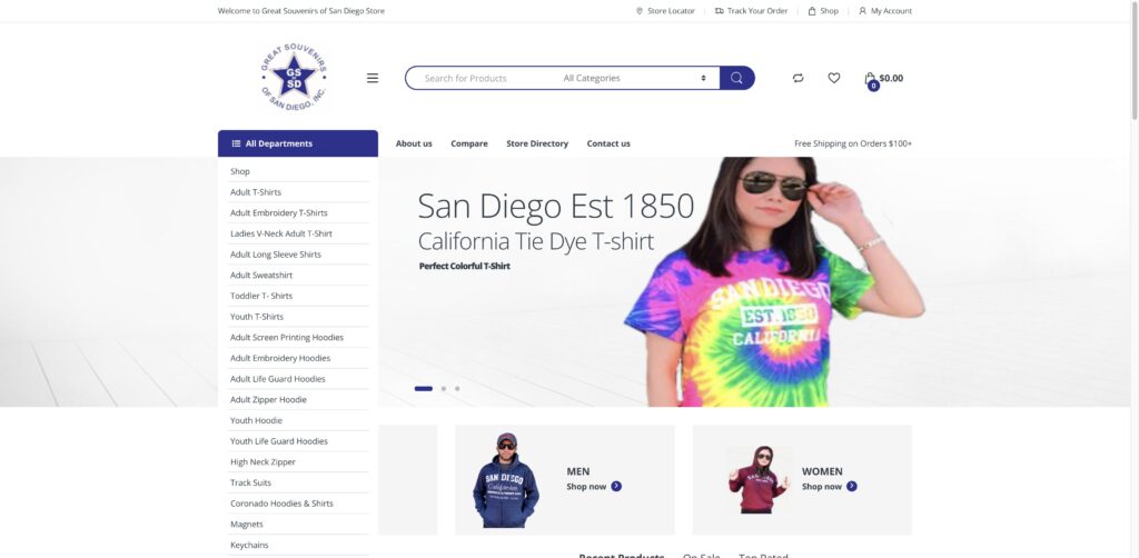 Website screenshot of Great Souvenirs Of San Diego