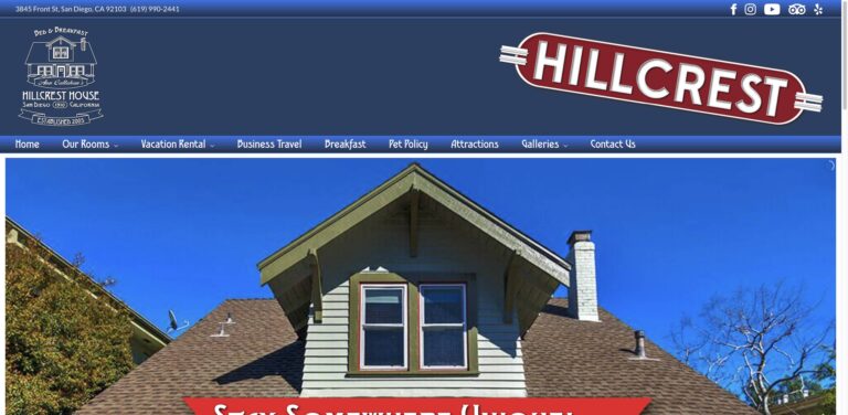 Website screenshot of Hillcrest House Bed & Breakfast - Bed & breakfasts in 3845 Front St