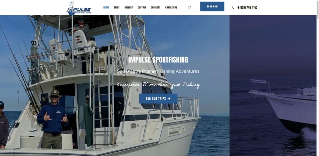 Website screenshot of Impulse Sportfishing & Fishing Charters San Diego - Fishing charters in 1677 Quivira Rd Suite #201
