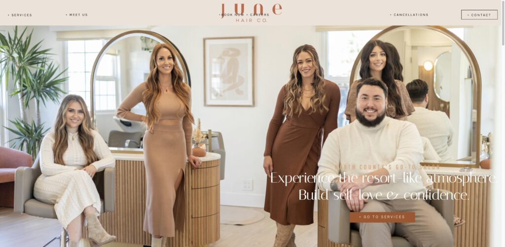 Website screenshot of JUNE Hair Co. - Hair salons and beauty services in 606 Cassidy St Unit D