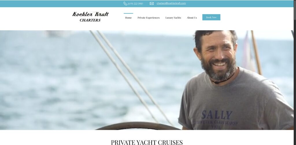 Website screenshot of Koehler Kraft Charters - Water sports rental companies in 2302 Shelter Island Dr