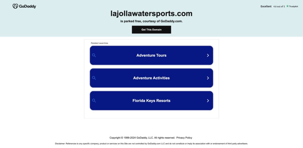 Website screenshot of La Jolla Water Sports - Water sports rental companies in 2710 Garnet Ave #110