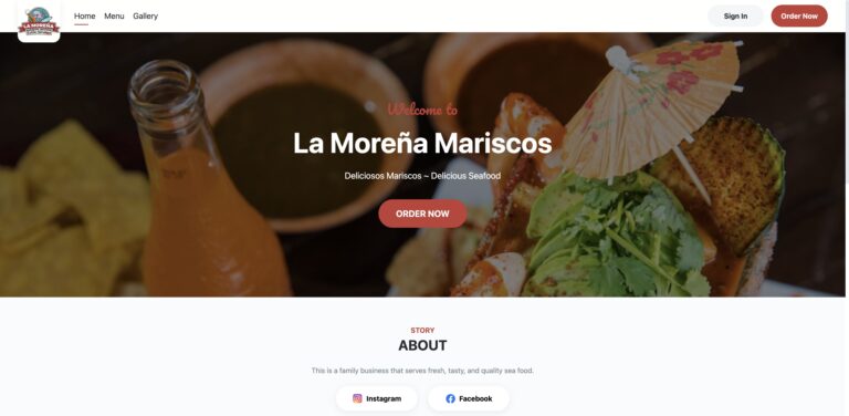 Website screenshot of La Moreña Mariscos - Seafood restaurants in 77 Broadway
