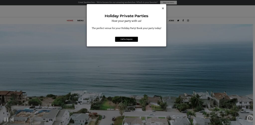 Website screenshot of Lobster West Coronado - Seafood restaurants in 1033 B Ave # 102