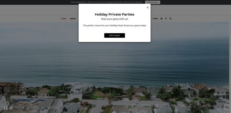 Website screenshot of Lobster West Coronado - Seafood restaurants in 1033 B Ave # 102
