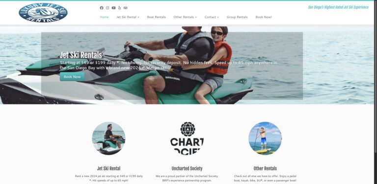 Website screenshot of Luxury Jet Ski Rentals - Water sports rental companies in 2000 2nd St