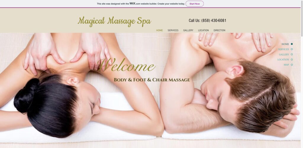Website screenshot of Magical Massage Spa - Massage and wellness centers in 6155 Balboa Ave