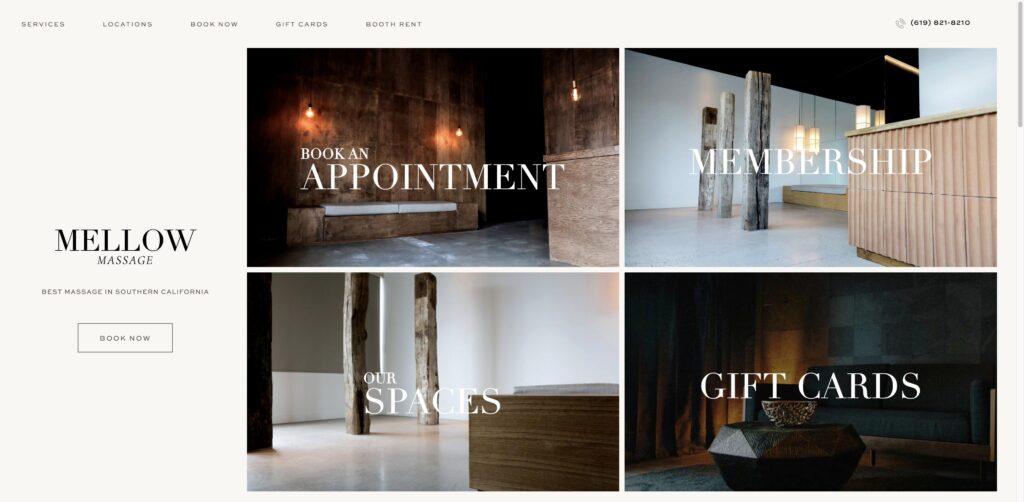 Website screenshot of Mellow Massage - Massage and wellness centers in The Hub