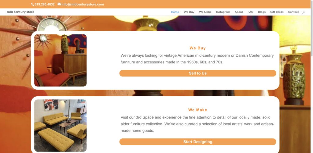 Website screenshot of Mid Century Store - Antique and vintage stores in 3795 Park Blvd