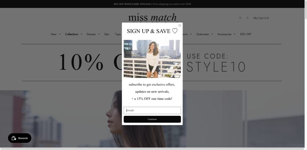 Website screenshot of Miss Match Boutique - Boutique clothing stores in 1201 1st St #217