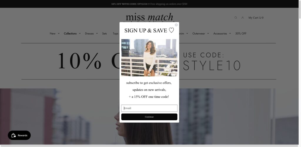 Website screenshot of Miss Match Boutique OB - Boutique clothing stores in 4932 Newport Ave