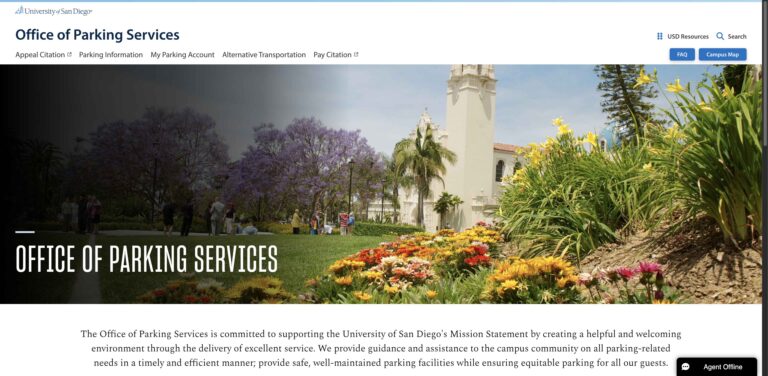 Website screenshot of Mission Parking Structure - Parking Facilities in 5998 Alcala Park