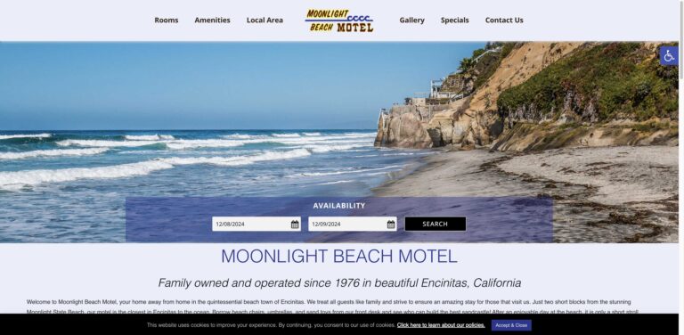 Website screenshot of Moonlight Beach Motel - Bed & breakfasts in 233 2nd St