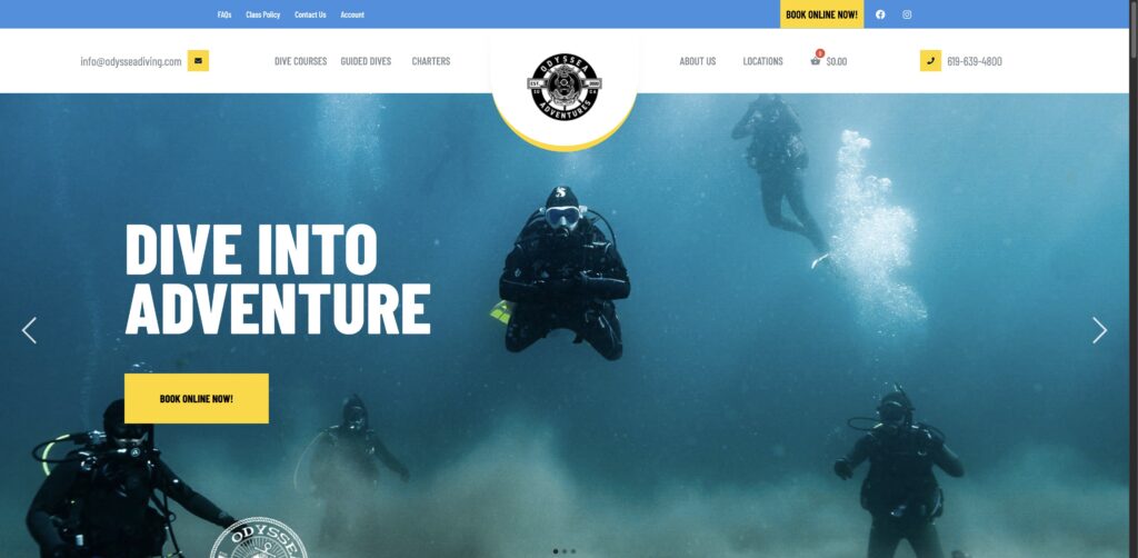 Website screenshot of Odyssea Adventures - Water sports rental companies in 1500 Quivira Way
