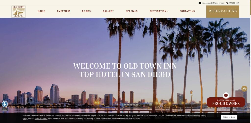 Website screenshot of Old Town Inn - Bed & breakfasts in 4444 Pacific Hwy