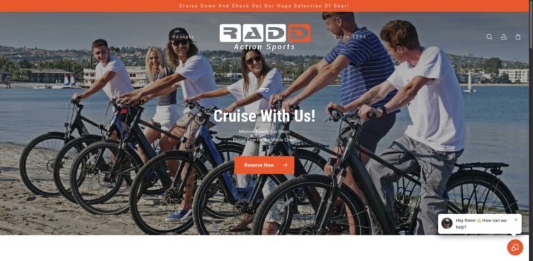 Website screenshot of Radd Action Sports - Bike and beach equipment rentals in 3837 Mission Blvd