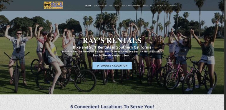 Website screenshot of Rays Rentals North Mission - Bike and beach equipment rentals in 3830 Mission Blvd