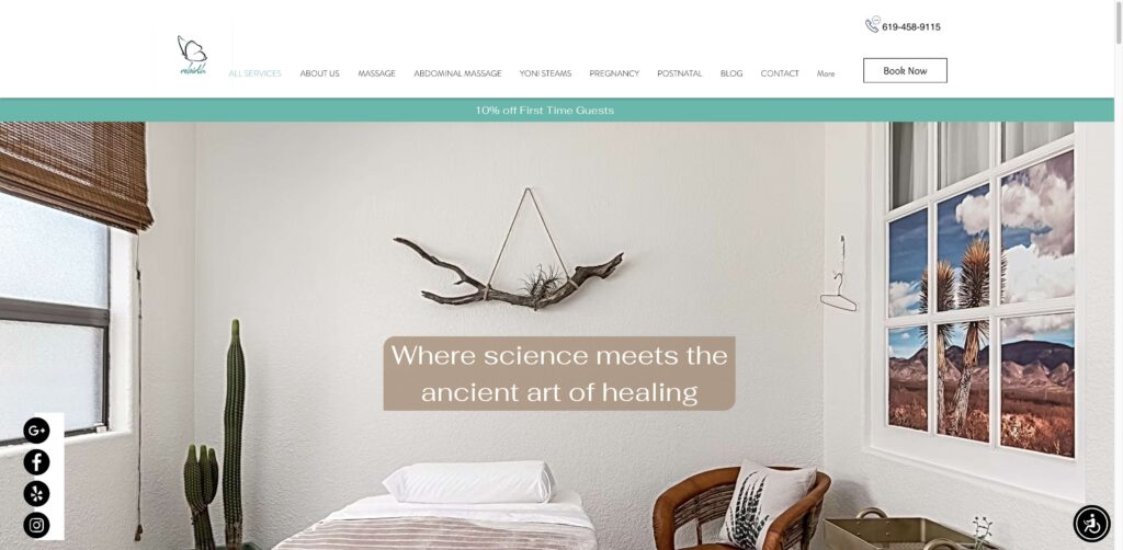 Website screenshot of Rebirth Massage - Massage and wellness centers in 1545 Hotel Cir S suite 150