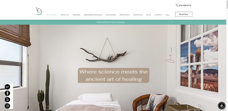 Website screenshot of Rebirth Massage - Massage and wellness centers in 1545 Hotel Cir S suite 150