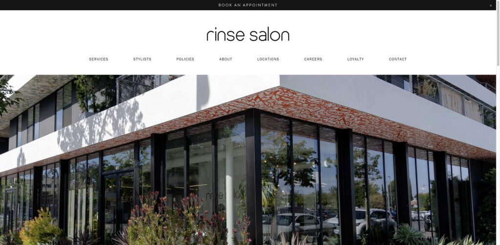 Website screenshot of Rinse Salon - Hair salons and beauty services in 4201 30th St #100