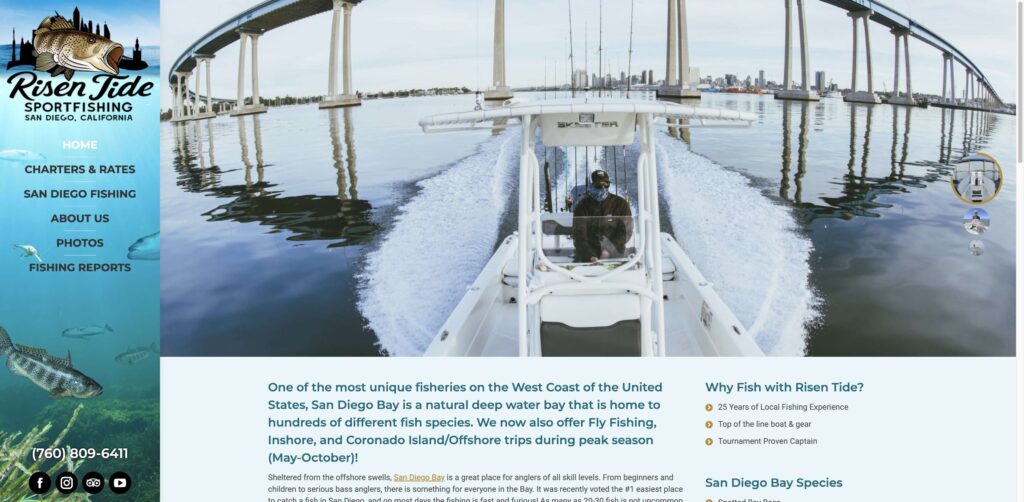 Website screenshot of Risen Tide Sportfishing - Fishing charters in Harbor Island Dr