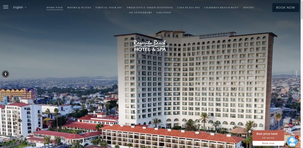 Website screenshot of Rosarito Beach Hotel - Bed & breakfasts in Blvd. Benito Juárez 31