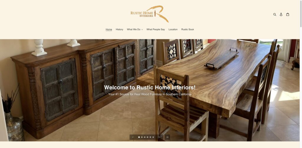 Website screenshot of Rustic Home San Marcos - Antique and vintage stores in 960 Los Vallecitos Blvd Suite 105
