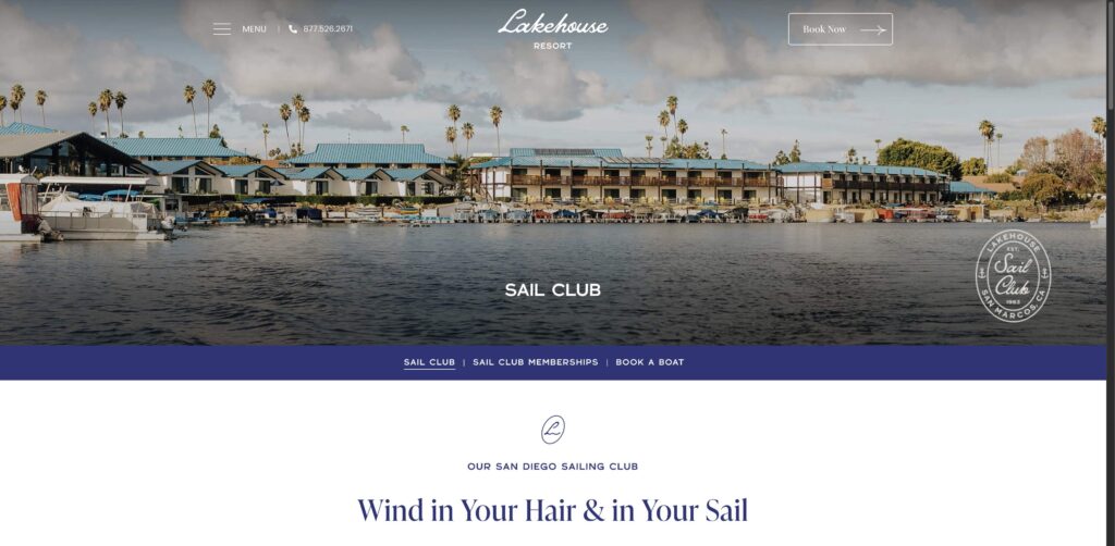 Website screenshot of Sail Club at Lakehouse Resort - Water sports rental companies in 1025 La Bonita Dr #5221