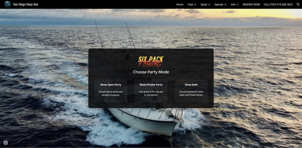 Website screenshot of San Diego Deep Sea Fishing - Fishing charters in 2803 Emerson St Slip 12