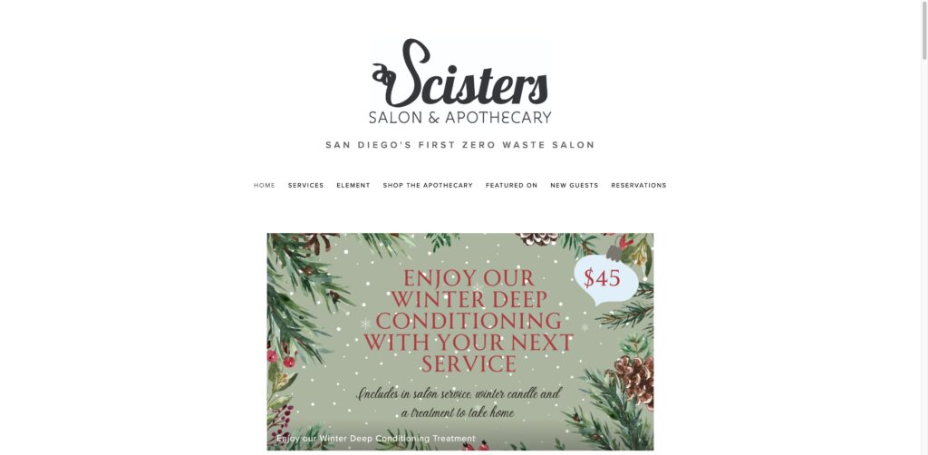 Website screenshot of Scisters Salon & Apothecary - Hair salons and beauty services in 7957 University Ave