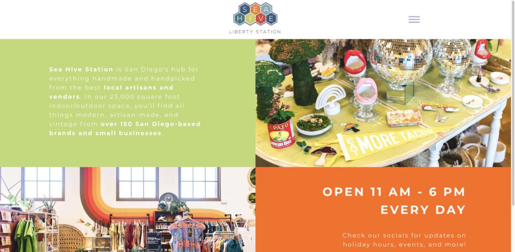 Website screenshot of Sea Hive Station - Antique and vintage stores in 2750 Dewey Rd #103