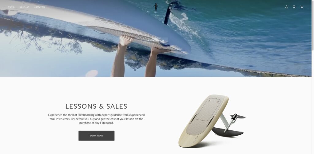 Website screenshot of SENDIT - Efoil Lessons & Sales - Surf schools and instructors in 2727 De Anza Rd